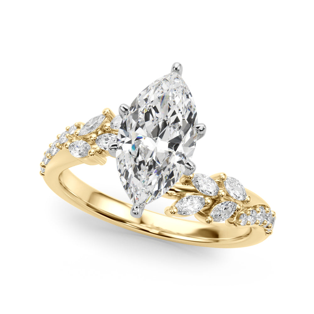 1.00CT 14K Marquise Cut Contrasting Vine Diamond Ring - View 3