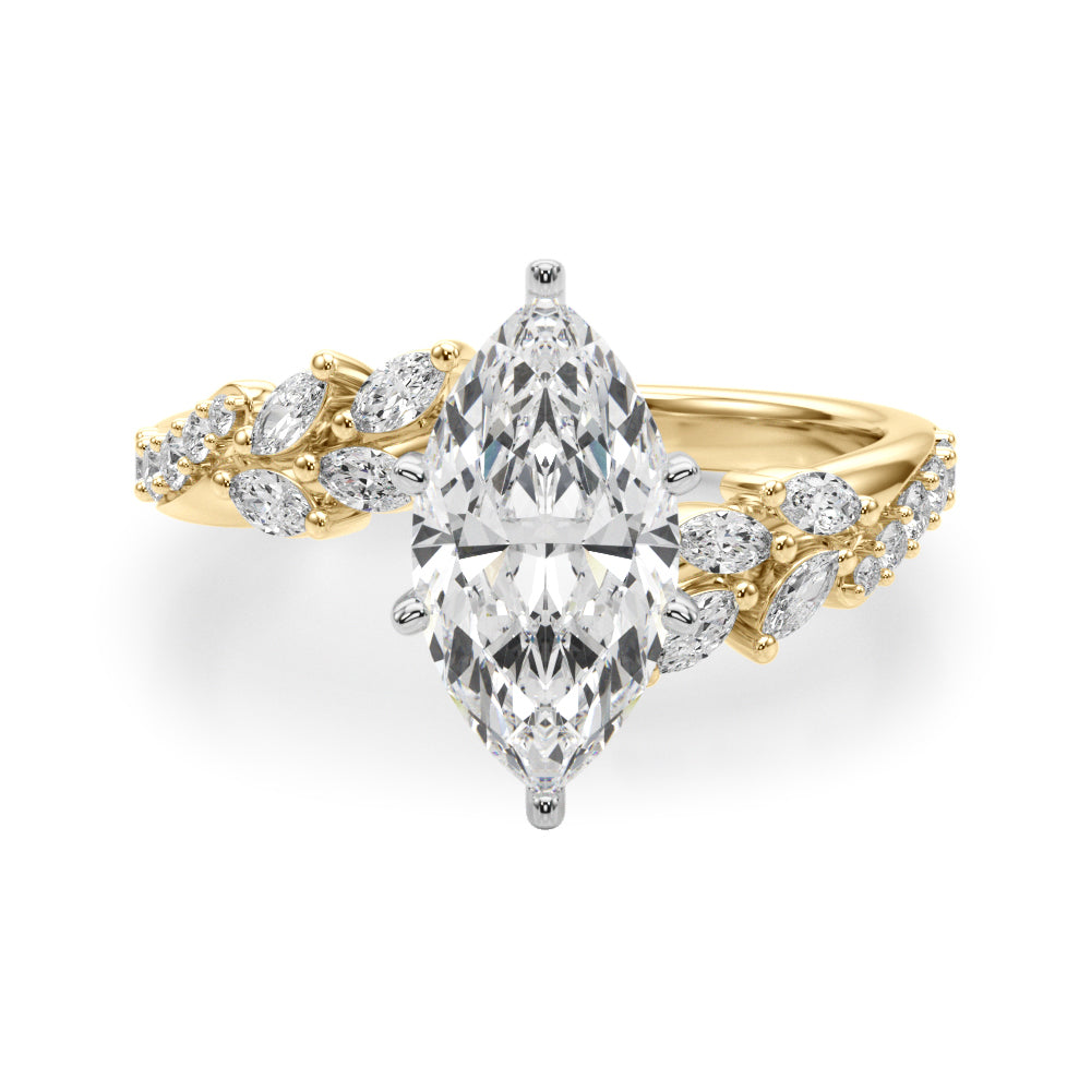 1.00CT 14K Marquise Cut Contrasting Vine Diamond Ring - View 5