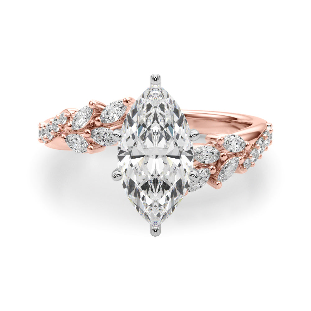 1.00CT 14K Marquise Cut Contrasting Vine Diamond Ring - View 6
