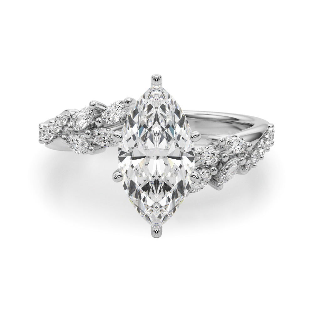 1.00CT 14K Marquise Cut Contrasting Vine Diamond Ring - View 2