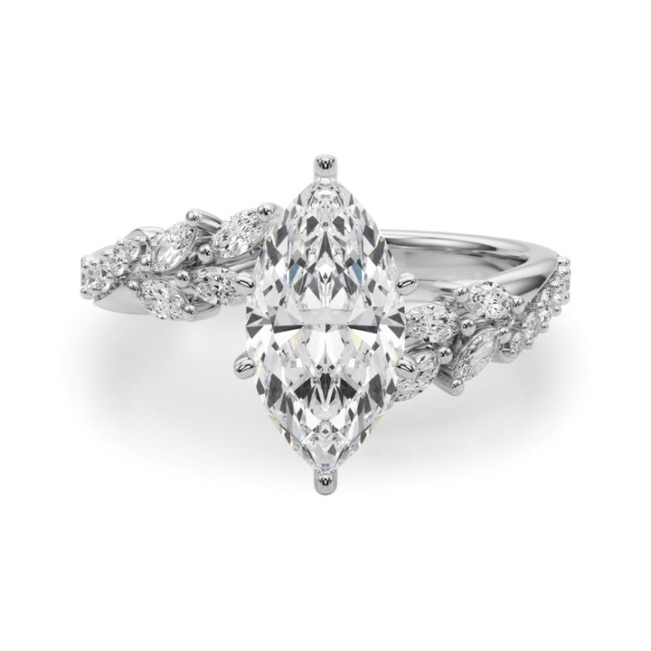 1.00CT 14K Marquise Cut Contrasting Vine Diamond Ring - View 2
