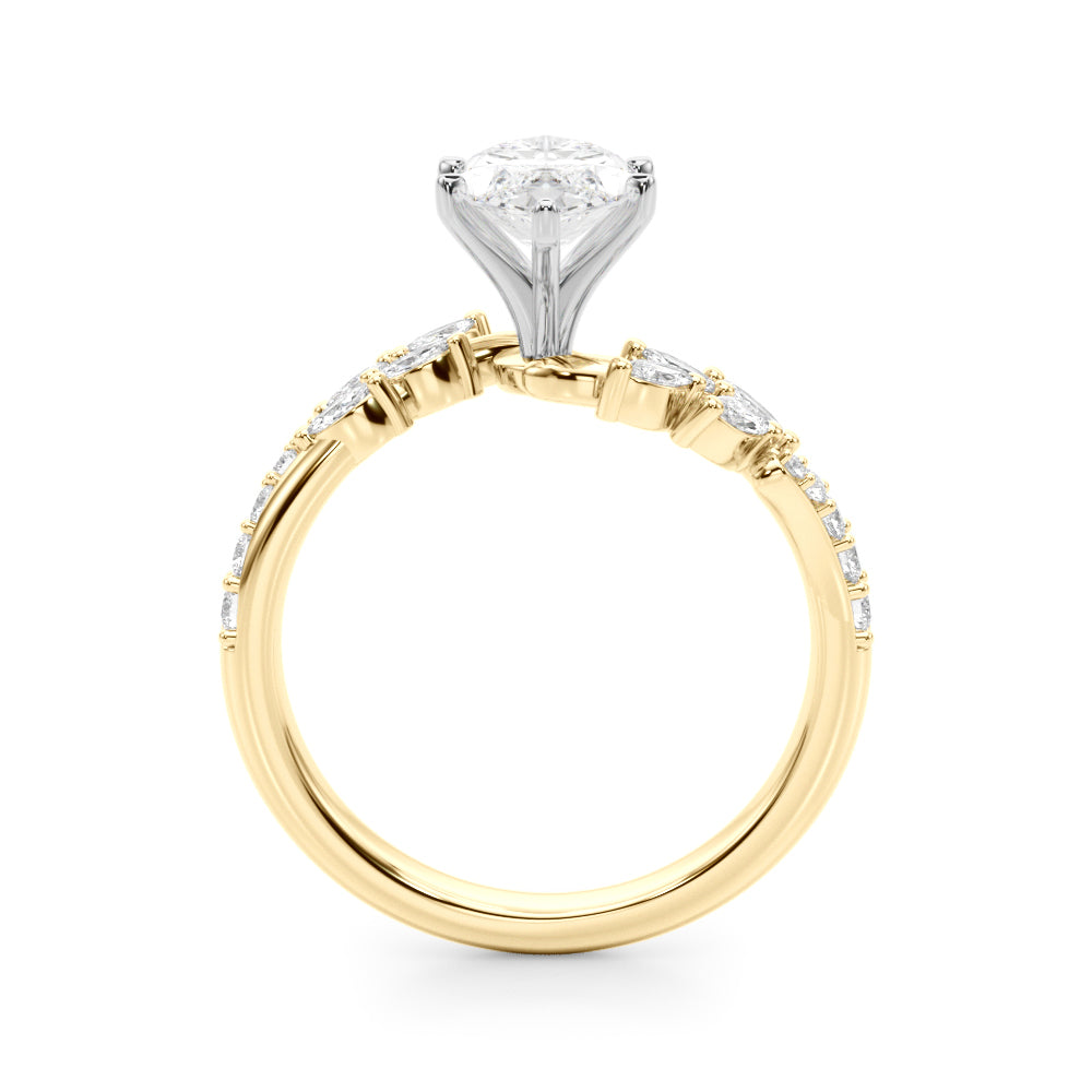 1.00CT 14K Marquise Cut Contrasting Vine Diamond Ring - View 4