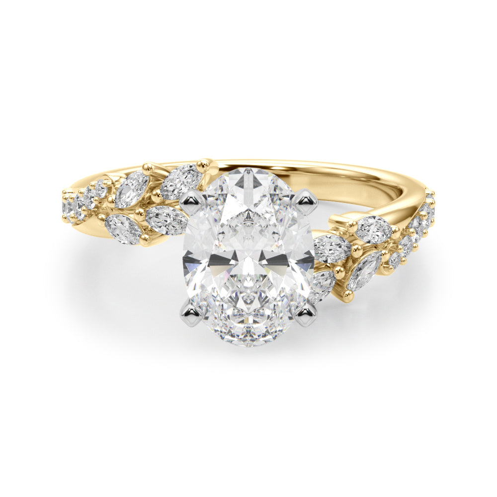 1.00CT 14K Oval Cut Contrasting Vine Diamond Ring - View 5