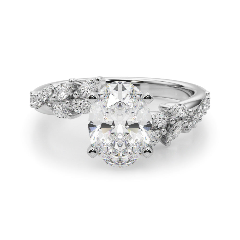 1.00CT 14K Oval Cut Contrasting Vine Diamond Ring - View 2