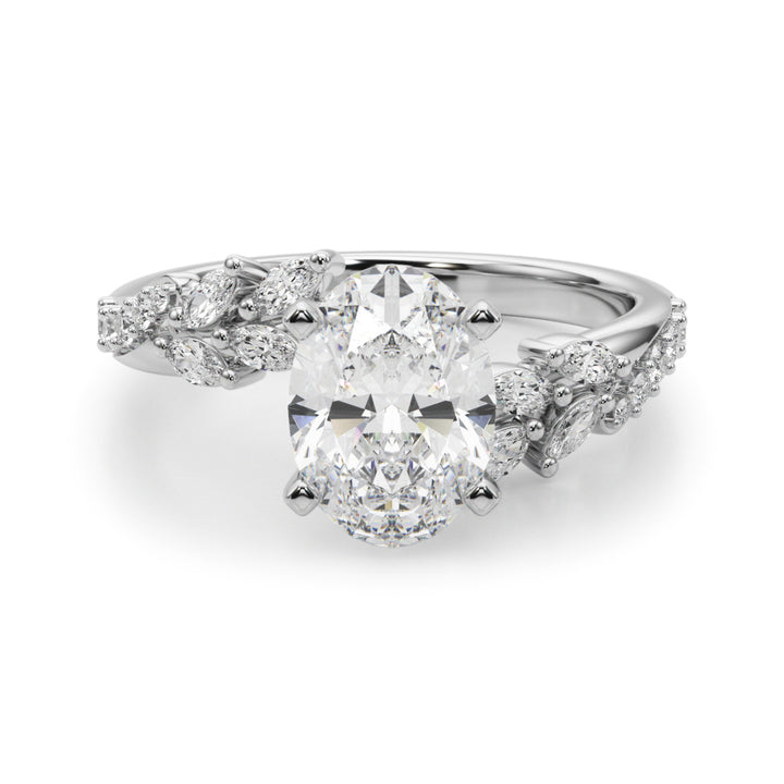 1.00CT 14K Oval Cut Contrasting Vine Diamond Ring - View 2