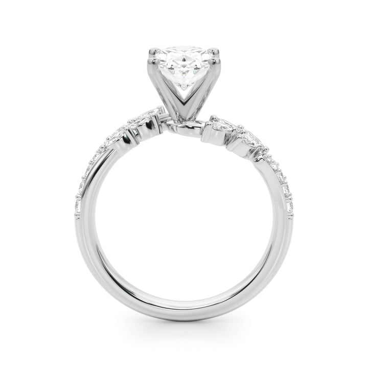 1.00CT 14K Oval Cut Contrasting Vine Diamond Ring - View 1