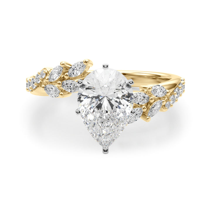 1.00CT 14K Pear Cut Contrasting Vine Diamond Ring - View 5