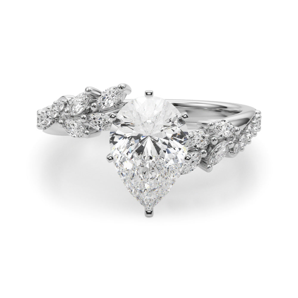 1.00CT 14K Pear Cut Contrasting Vine Diamond Ring - View 2