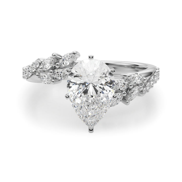 1.00CT 14K Pear Cut Contrasting Vine Diamond Ring - View 2