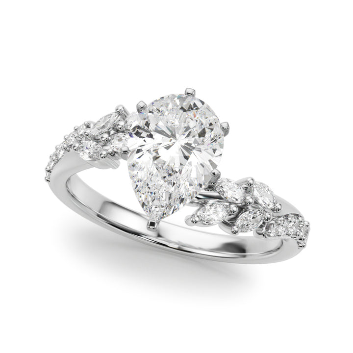 1.00CT 14K Pear Cut Contrasting Vine Diamond Ring