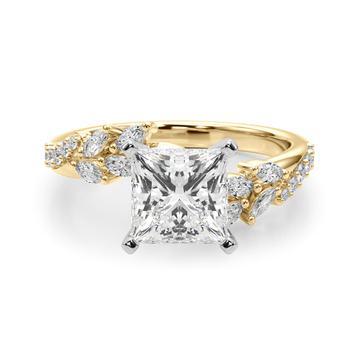 1.00CT 14K Princess Cut Contrasting Vine Diamond Ring - View 5