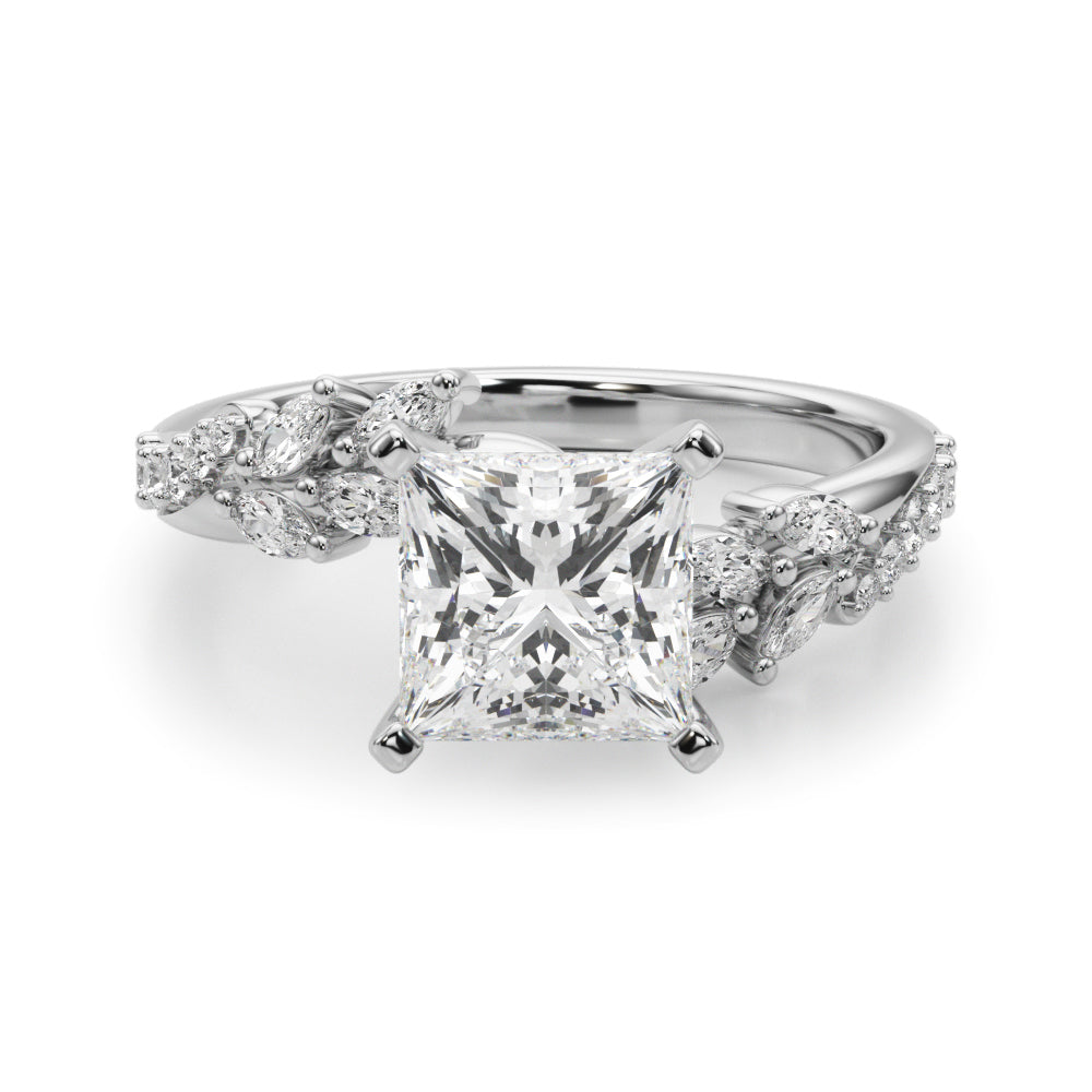 1.00CT 14K Princess Cut Contrasting Vine Diamond Ring - View 2