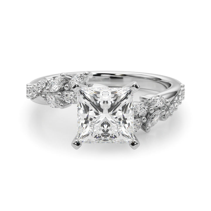 1.00CT 14K Princess Cut Contrasting Vine Diamond Ring - View 2