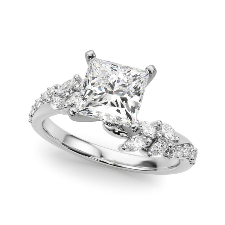 1.00CT 14K Princess Cut Contrasting Vine Diamond Ring