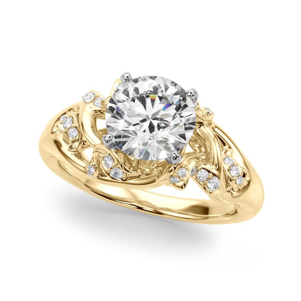 1.00CT 14K  Diamond Leaf Vine Design Ring With Twisted Shoulders - View 2