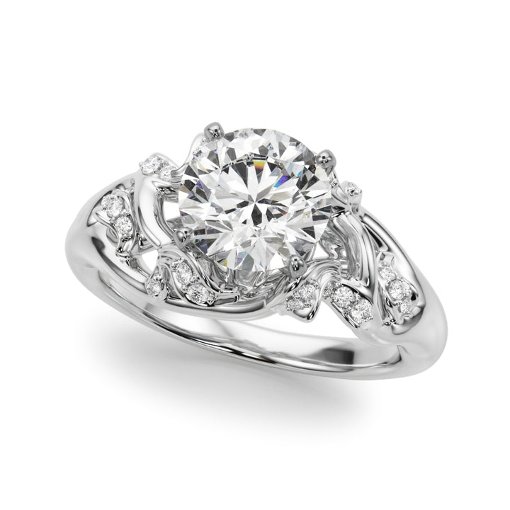 1.00CT 14K  Diamond Leaf Vine Design Ring With Twisted Shoulders