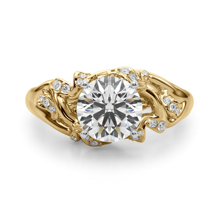 1.00CT 14K Round Cut Bark Texture Solitaire Diamond Ring