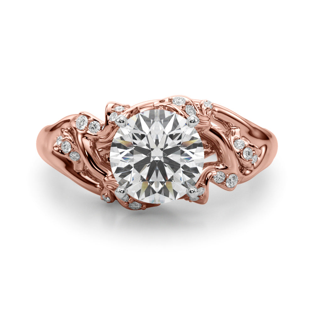 1.00CT 14K Round Cut Bark Texture Solitaire Diamond Ring