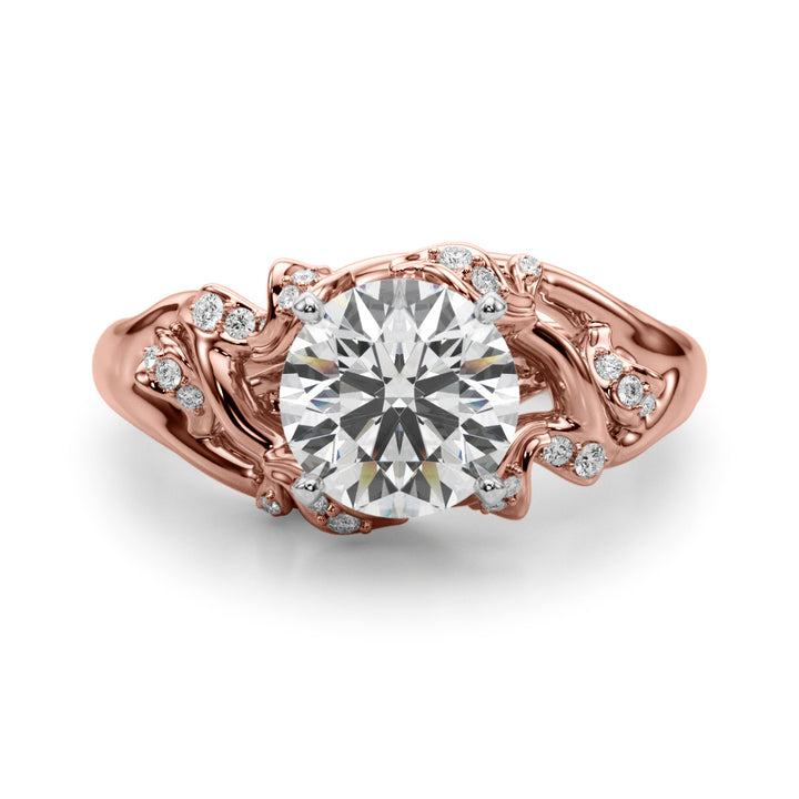 1.00CT 14K Round Cut Bark Texture Solitaire Diamond Ring