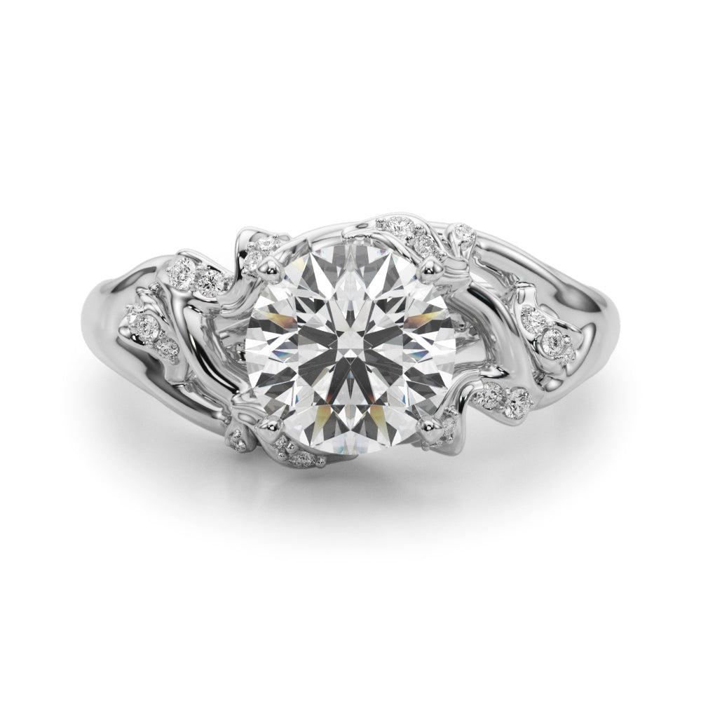 1.00CT 14K Round Cut Bark Texture Solitaire Diamond Ring