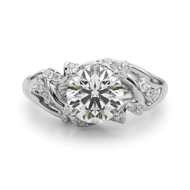 1.00CT 14K Round Cut Bark Texture Solitaire Diamond Ring