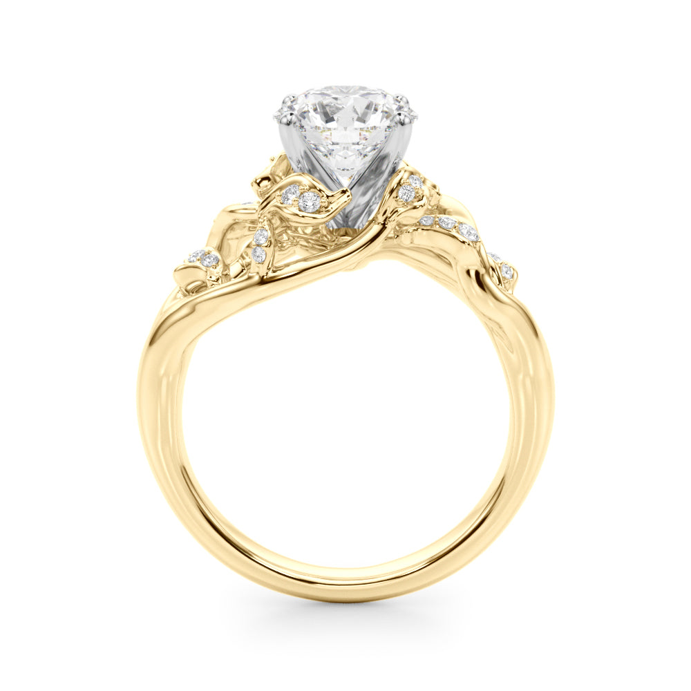 1.00CT 14K  Diamond Leaf Vine Design Ring With Twisted Shoulders - View 3