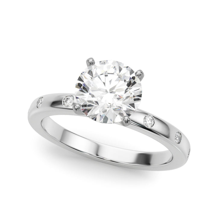1.00CT 14K  Round Brilliant Solitaire With Gypsy Set Side Diamonds
