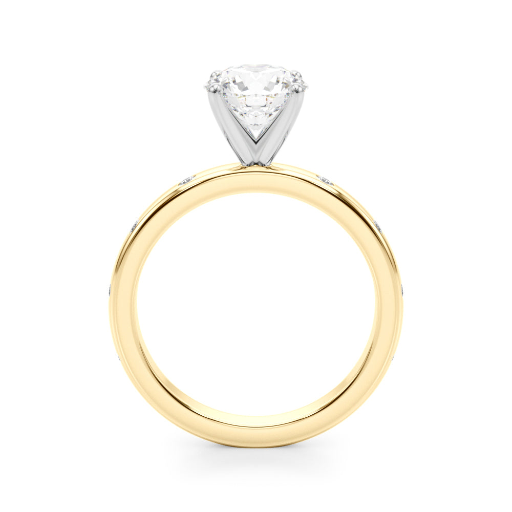 1.00CT 14K  Round Brilliant Solitaire With Gypsy Set Side Diamonds - View 3