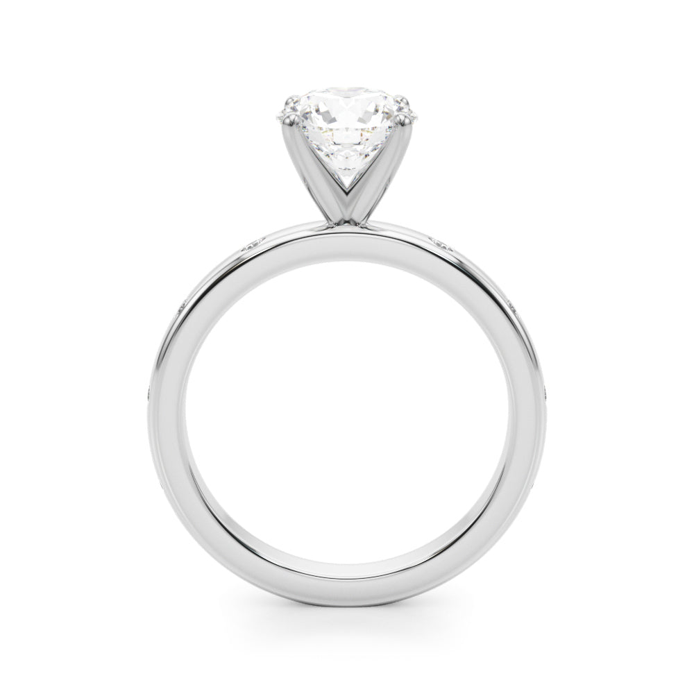 1.00CT 14K  Round Brilliant Solitaire With Gypsy Set Side Diamonds - View 1