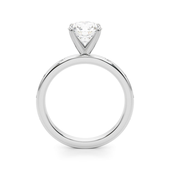 1.00CT 14K  Round Brilliant Solitaire With Gypsy Set Side Diamonds - View 1