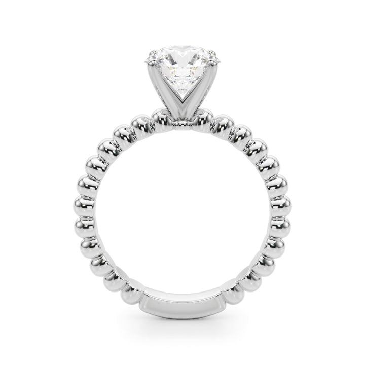 1.00CT 14K  Solitaire Diamond Ring With Fancy Bead Design Shoulders - View 1