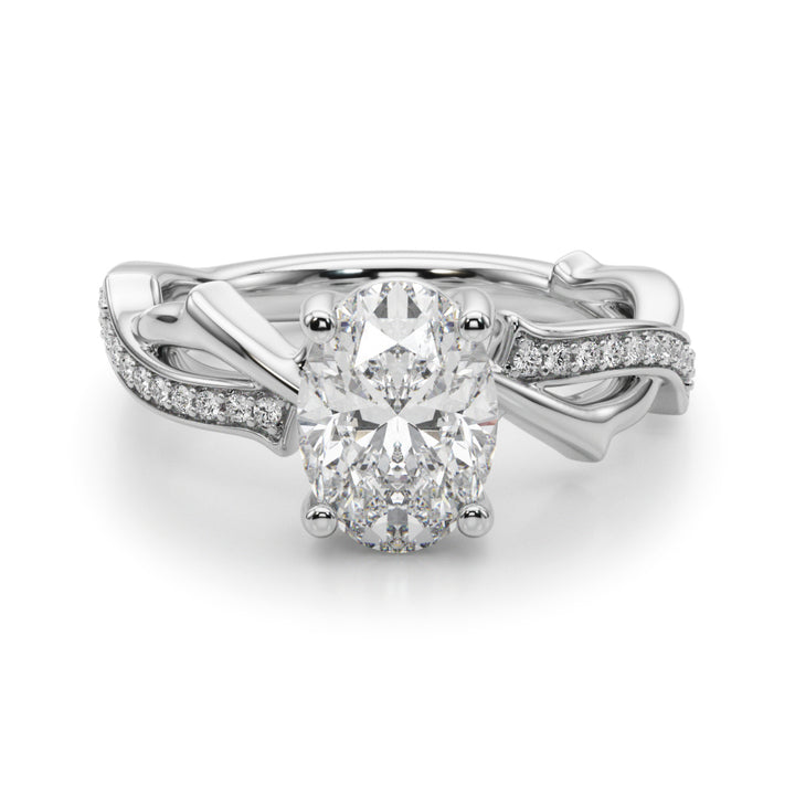 1.00CT 14K Oval Twisted Pavé Engagement Ring