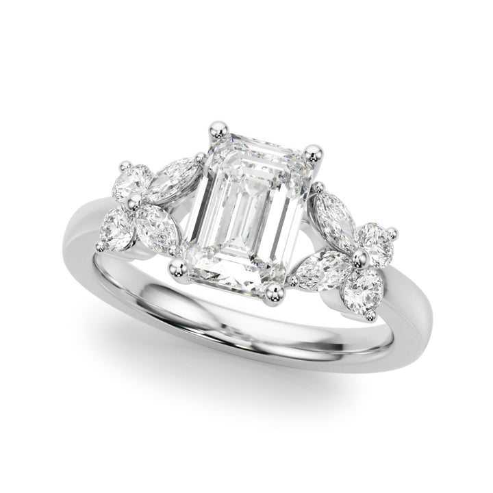 1.00CT 14K Emerald Cut Butterfly Cluster Ring