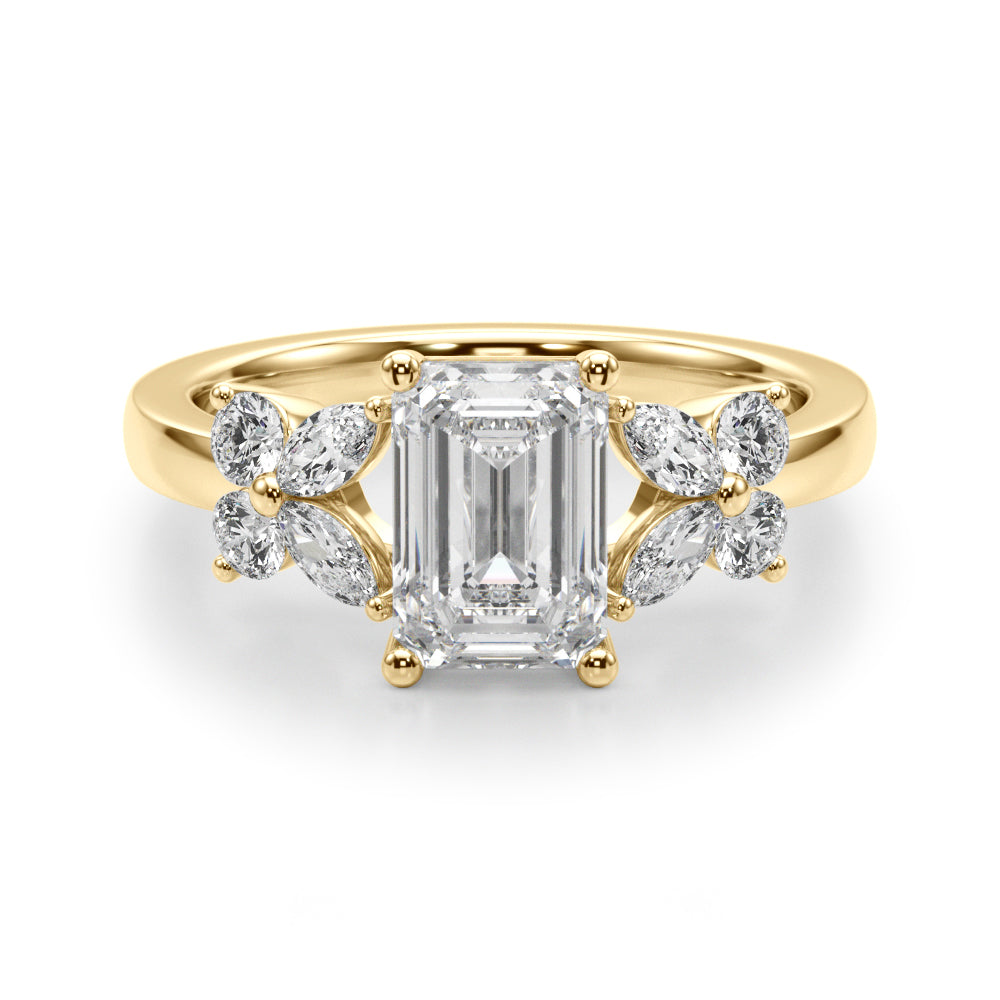 1.00CT 14K Emerald Cut Butterfly Cluster Ring