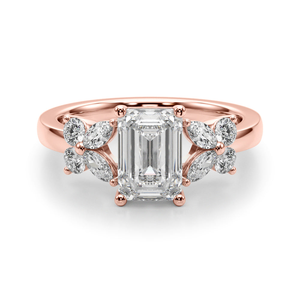 1.00CT 14K Emerald Cut Butterfly Cluster Ring