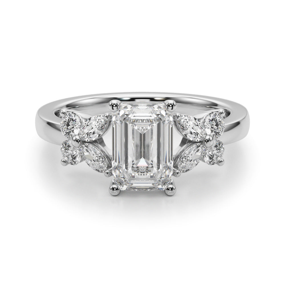 1.00CT 14K Emerald Cut Butterfly Cluster Ring