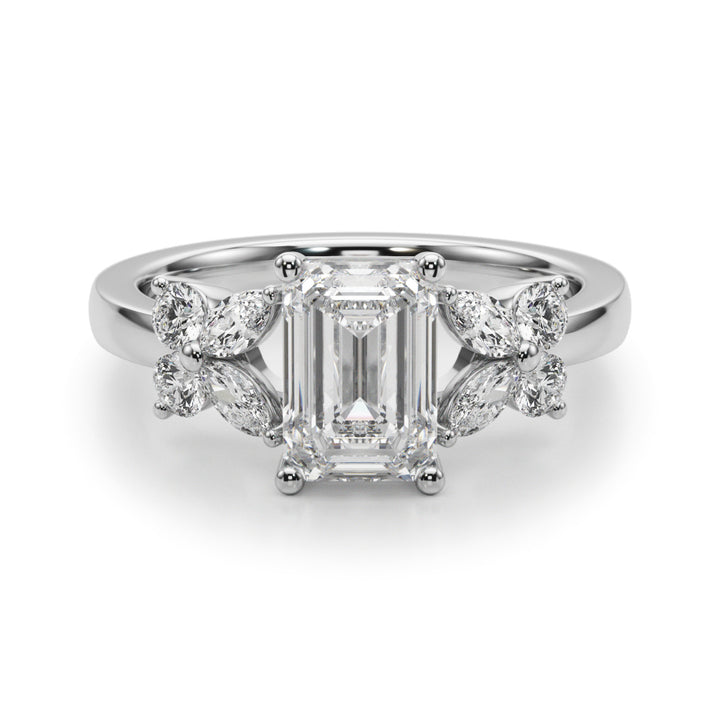 1.00CT 14K Emerald Cut Butterfly Cluster Ring