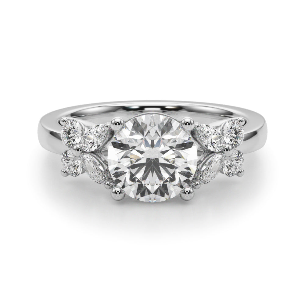 1.00CT 14K Round Cut Butterfly Cluster Ring