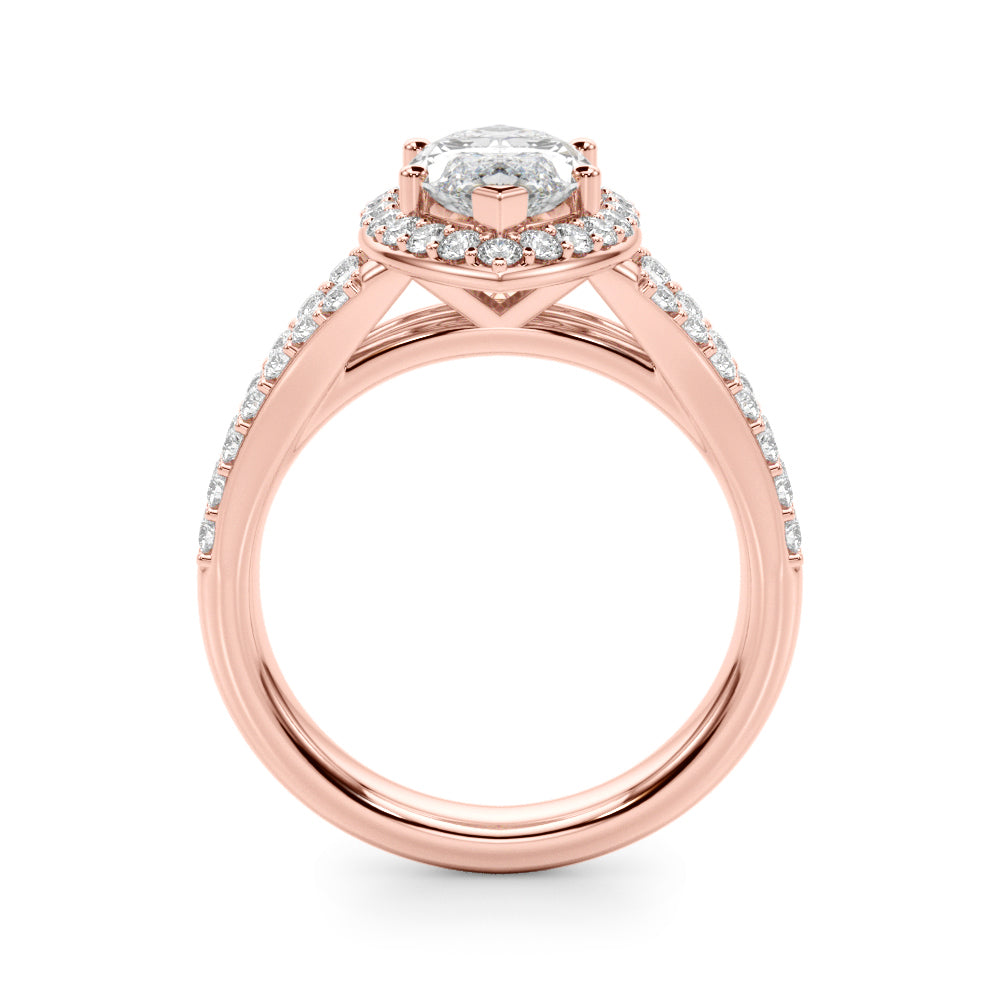 1.00CT 14K  Marquise Cut Diamond Halo With a Split Shank Design - View 3