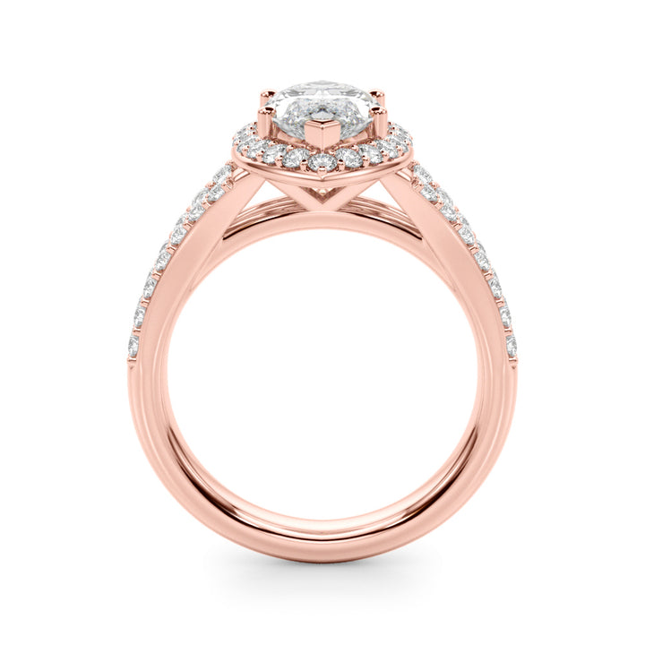 1.00CT 14K  Marquise Cut Diamond Halo With a Split Shank Design - View 3