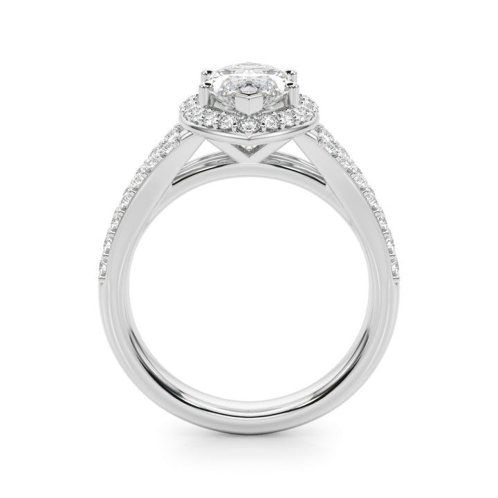 1.00CT 14K  Marquise Cut Diamond Halo With a Split Shank Design - View 1