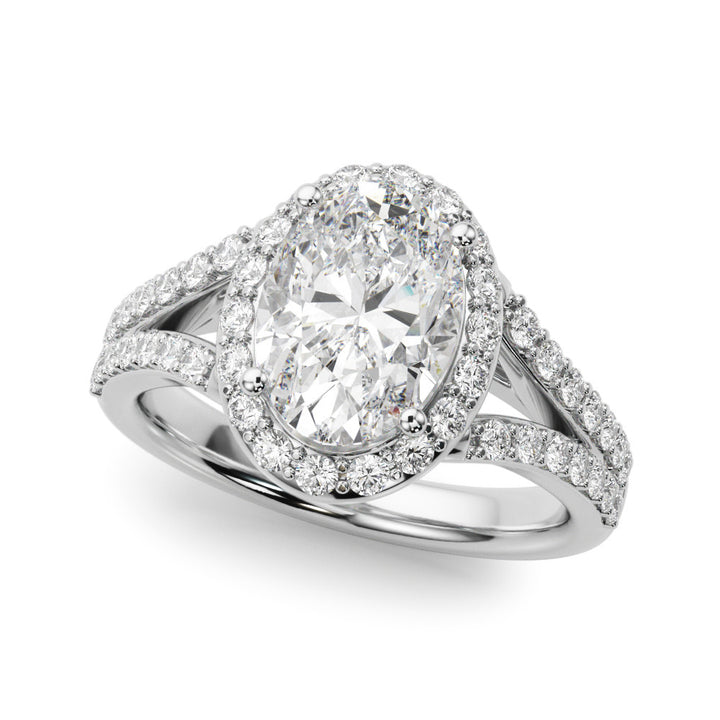 1.00CT 14K  Oval Cut Diamond Halo With a Split Shank Design