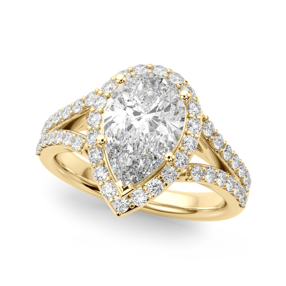 1.00CT 14K  Pear Shape Diamond Halo With a Split Shank Design - View 2