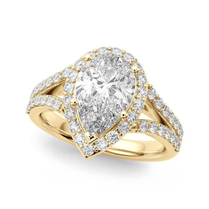 1.00CT 14K  Pear Shape Diamond Halo With a Split Shank Design - View 2