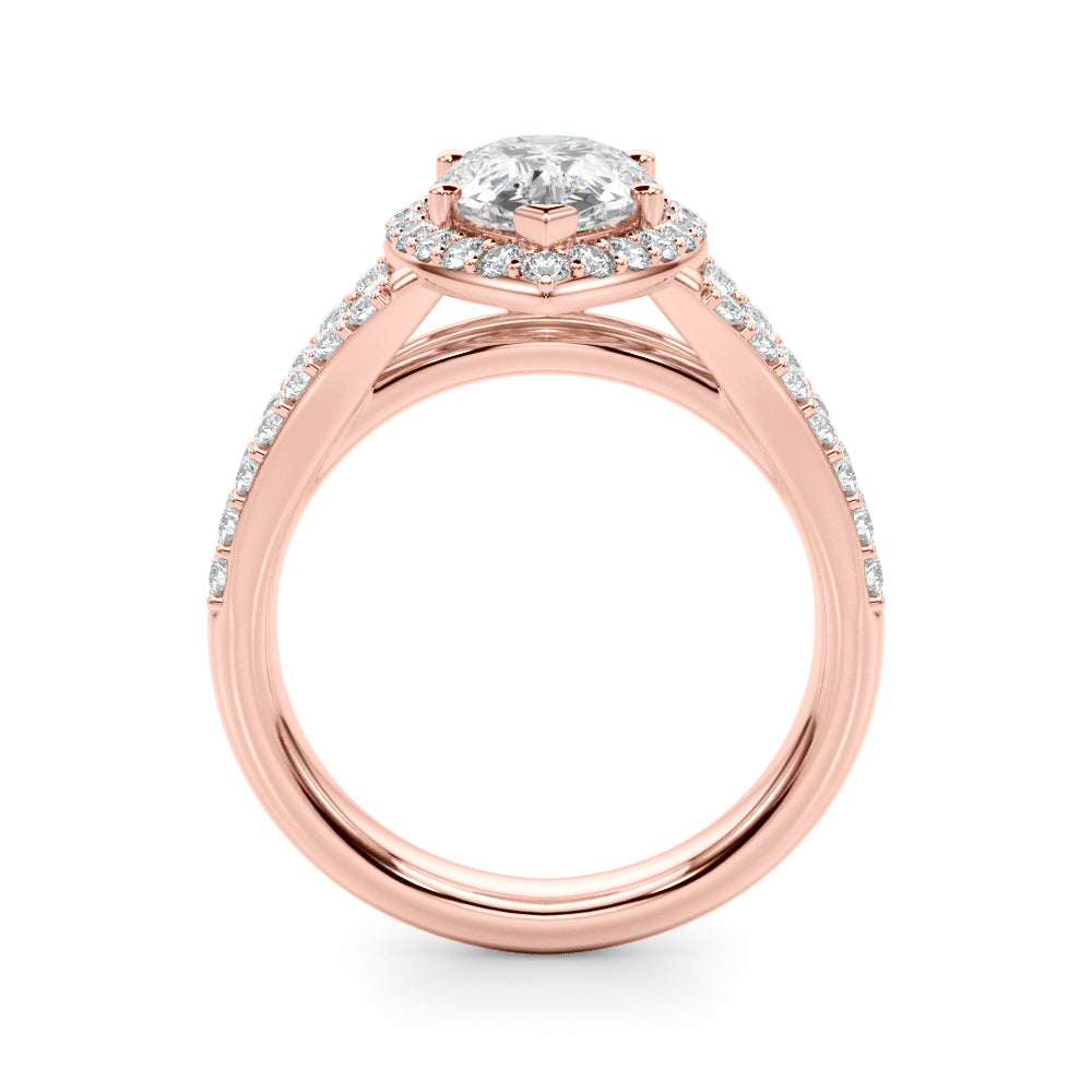 1.00CT 14K  Pear Shape Diamond Halo With a Split Shank Design - View 5