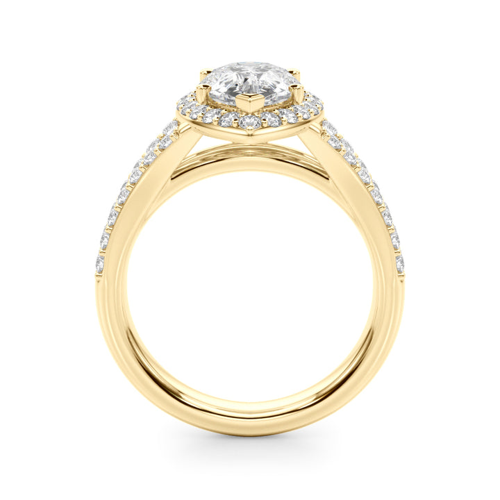 1.00CT 14K  Pear Shape Diamond Halo With a Split Shank Design - View 3