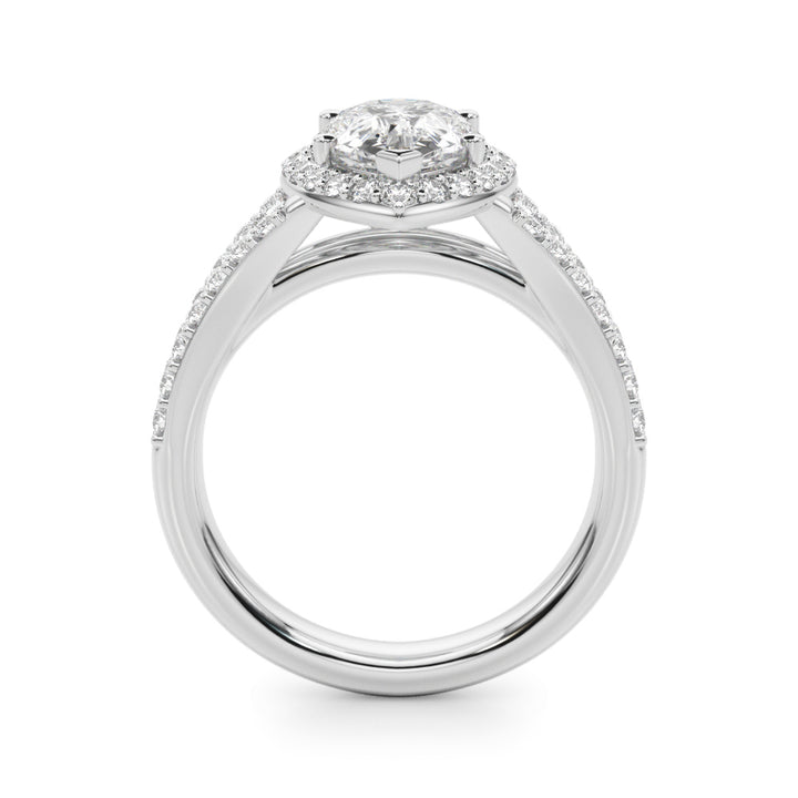 1.00CT 14K  Pear Shape Diamond Halo With a Split Shank Design - View 1