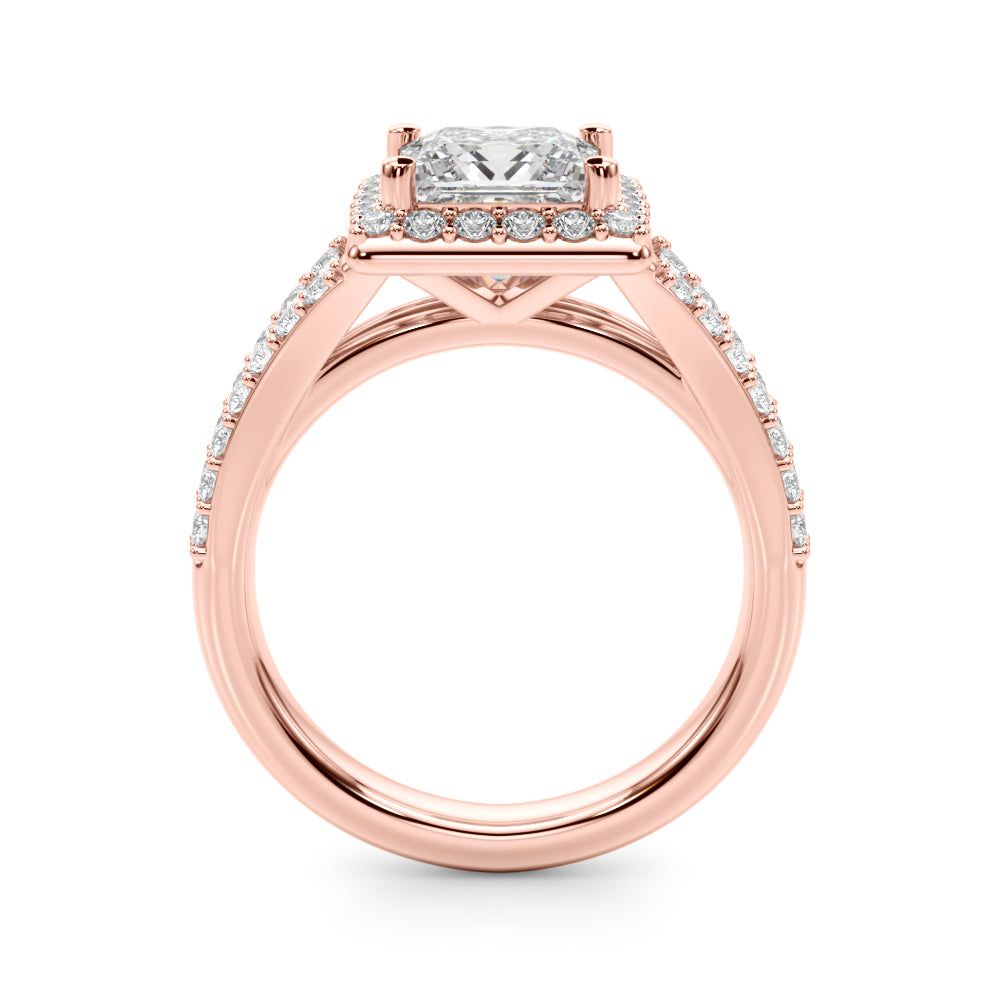 1.00CT 14K  Princess Cut Halo With a Split Shank Design - View 5