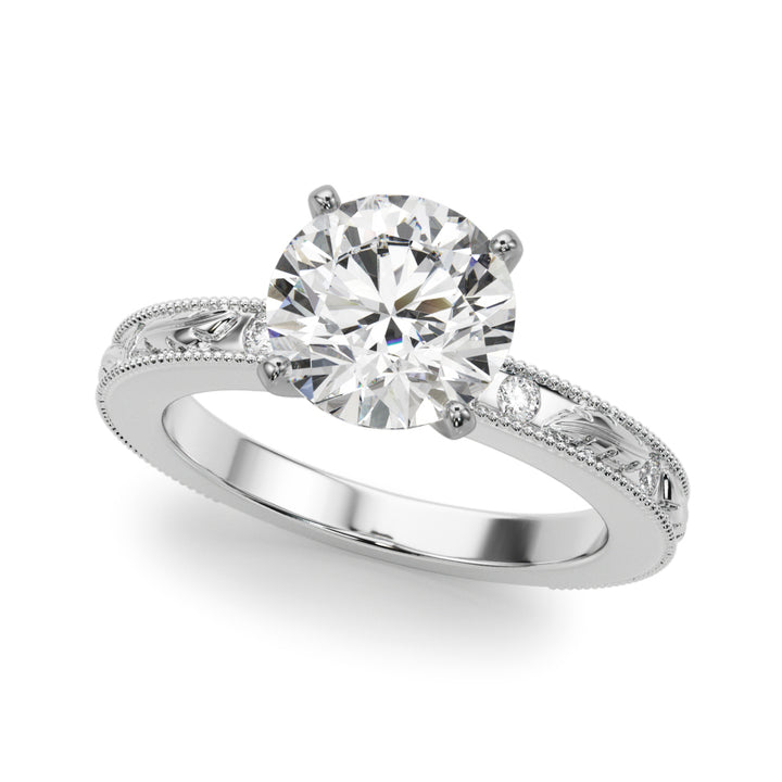 1.00CT 14K  Round Brilliant Diamond Ring Accented with Leaf-like Vine Shoulders