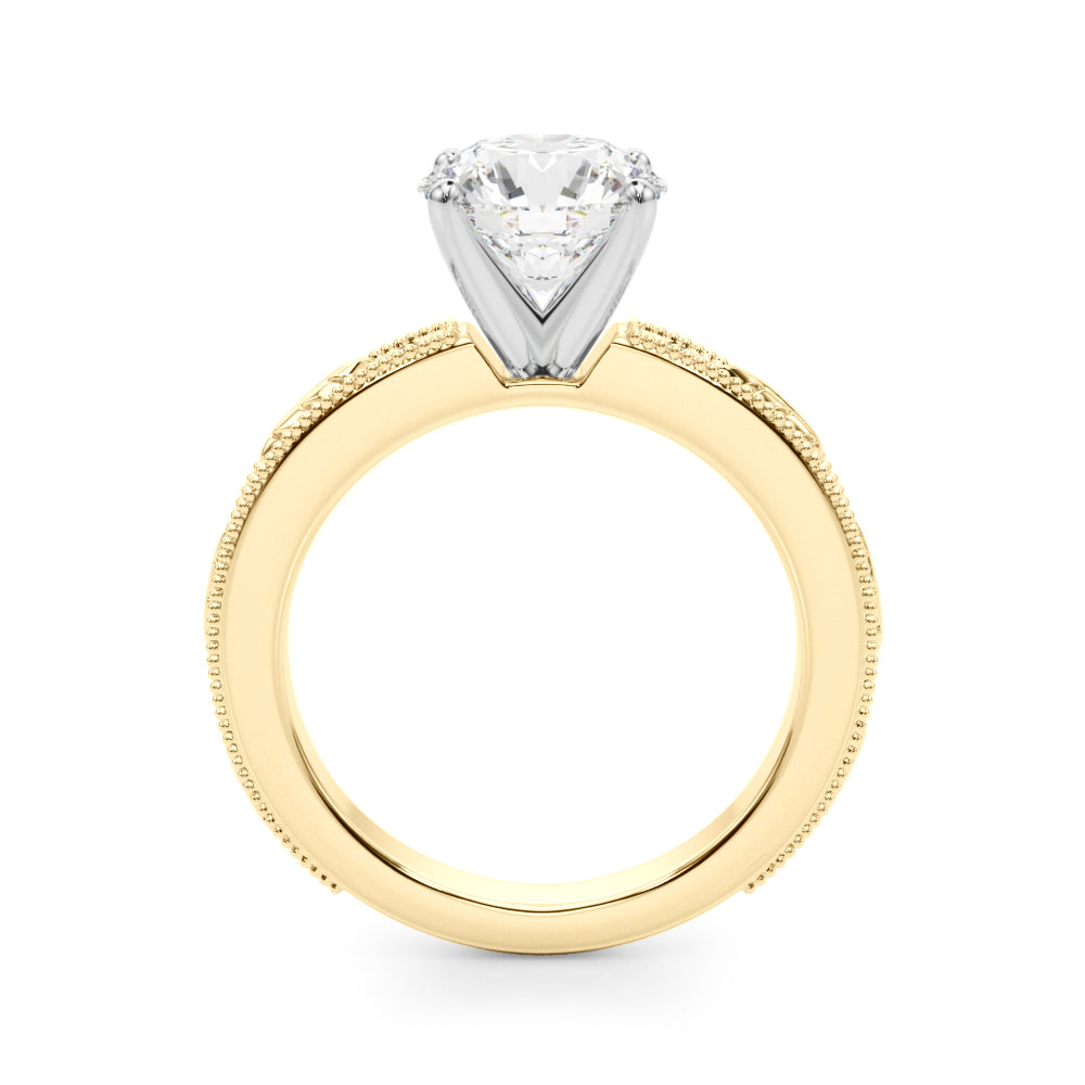 1.00CT 14K  Round Brilliant Diamond Ring Accented with Leaf-like Vine Shoulders - View 3